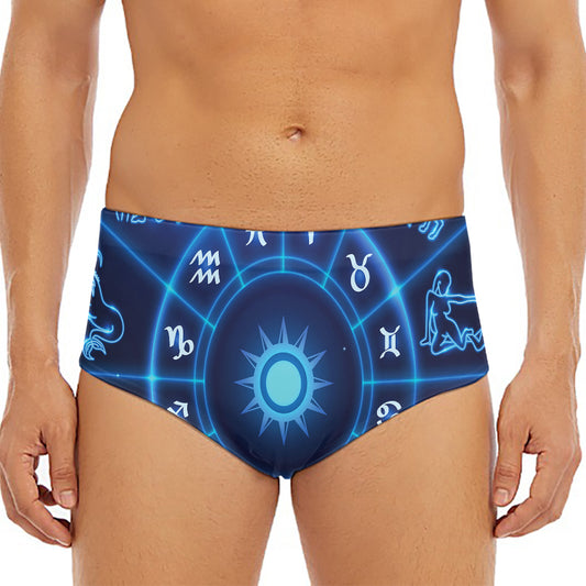 Blue Light Zodiac Circle Print Men's Triangle Swim Briefs