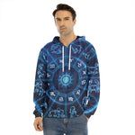 Blue Light Zodiac Circle Print Men's Velvet Pullover Hoodie