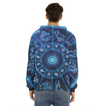 Blue Light Zodiac Circle Print Men's Velvet Pullover Hoodie