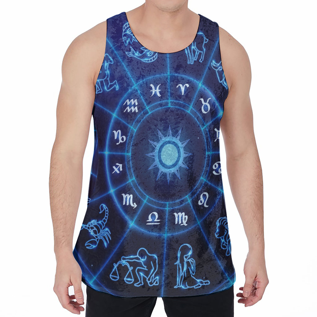 Blue Light Zodiac Circle Print Men's Velvet Tank Top