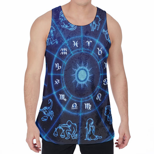 Blue Light Zodiac Circle Print Men's Velvet Tank Top