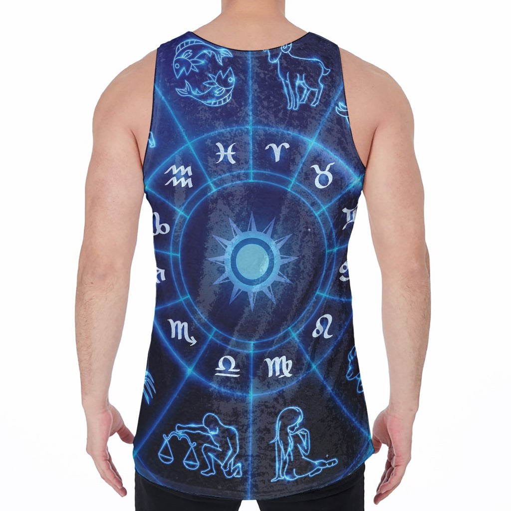 Blue Light Zodiac Circle Print Men's Velvet Tank Top