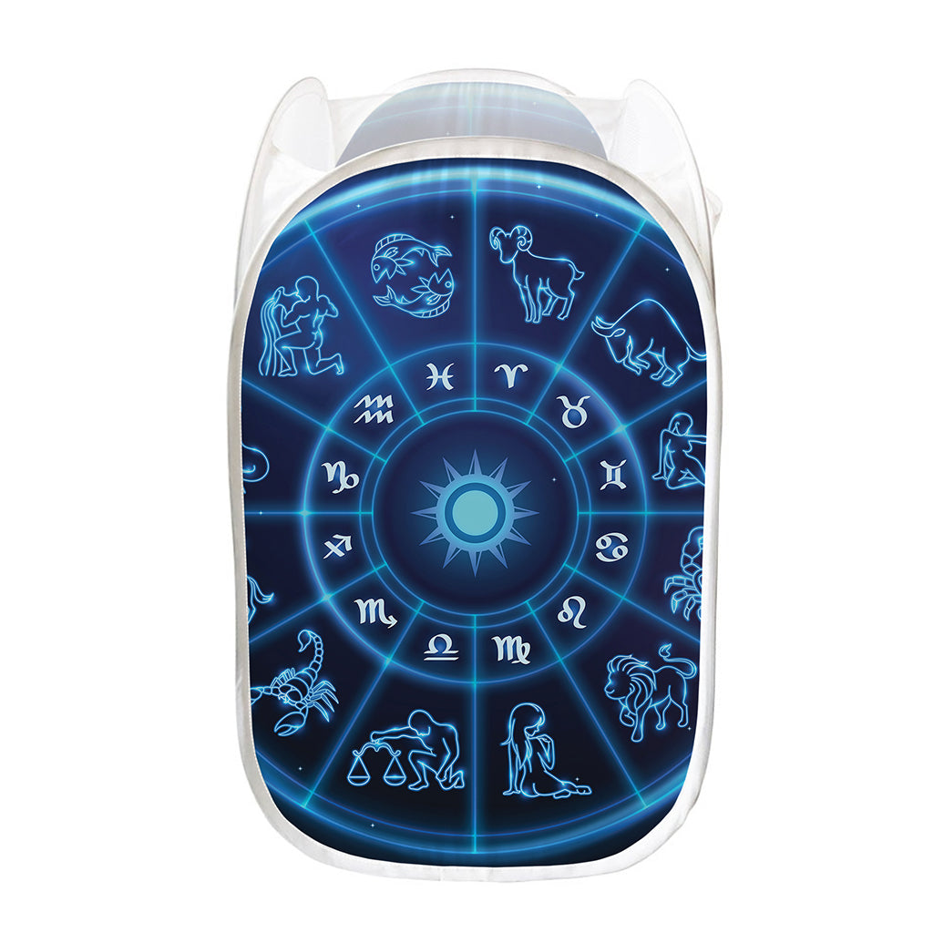 Blue Light Zodiac Circle Print Mesh Laundry Hamper
