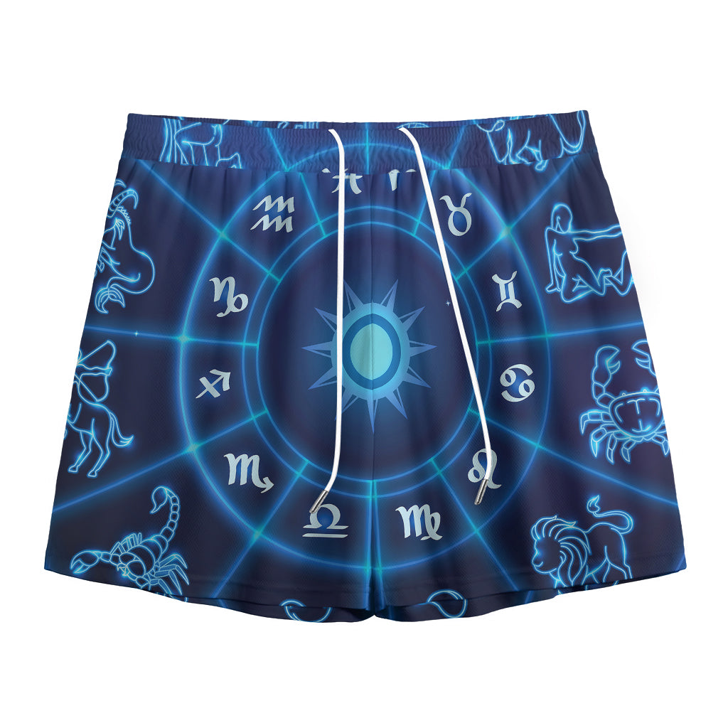 Blue Light Zodiac Circle Print Mesh Shorts