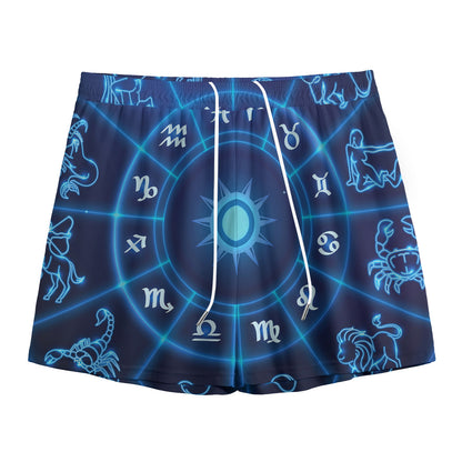 Blue Light Zodiac Circle Print Mesh Shorts