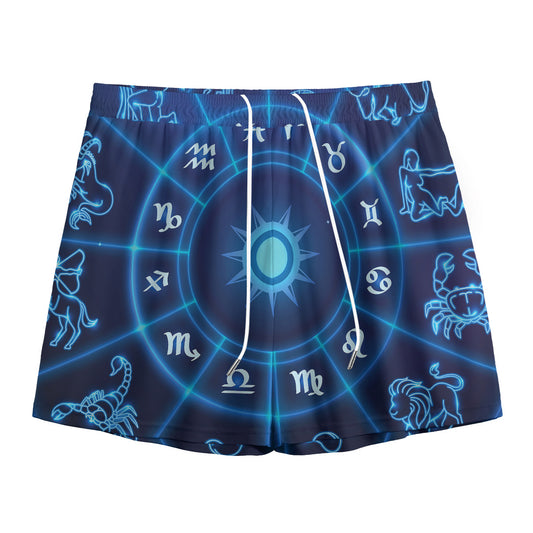 Blue Light Zodiac Circle Print Mesh Shorts