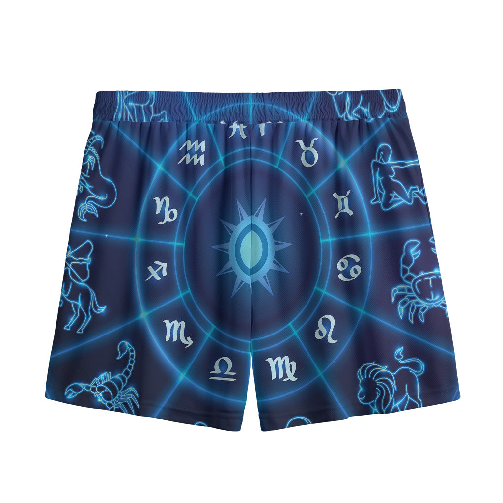 Blue Light Zodiac Circle Print Mesh Shorts