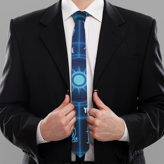 Blue Light Zodiac Circle Print Necktie