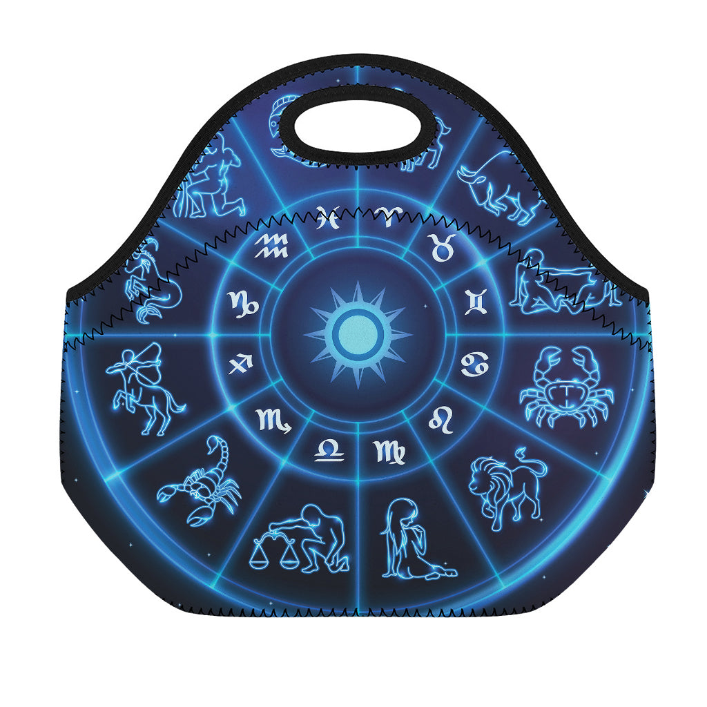 Blue Light Zodiac Circle Print Neoprene Lunch Bag