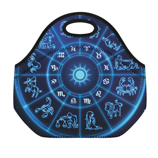 Blue Light Zodiac Circle Print Neoprene Lunch Bag