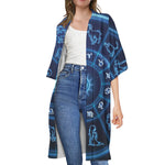 Blue Light Zodiac Circle Print Open Front Beach Cover Up