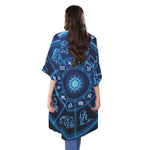 Blue Light Zodiac Circle Print Open Front Beach Cover Up