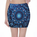 Blue Light Zodiac Circle Print Pencil Mini Skirt