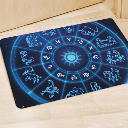 Blue Light Zodiac Circle Print Polyester Doormat