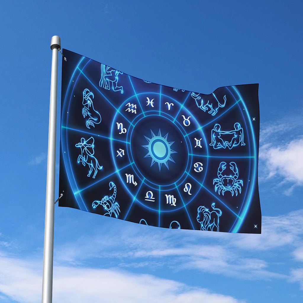 Blue Light Zodiac Circle Print Polyester Flag