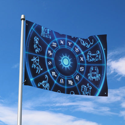 Blue Light Zodiac Circle Print Polyester Flag