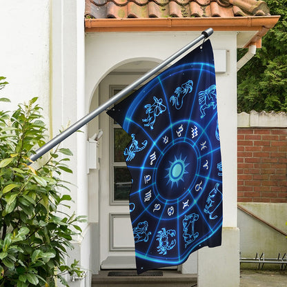 Blue Light Zodiac Circle Print Polyester Flag