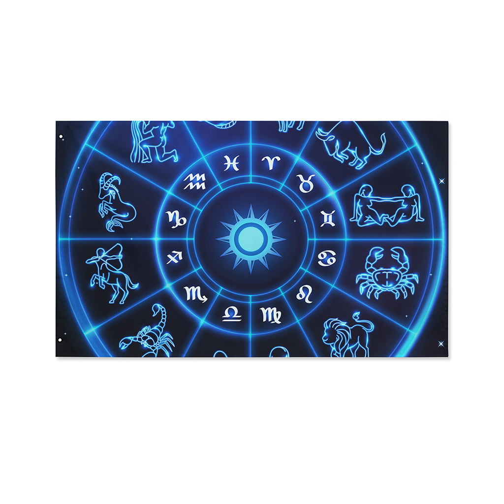 Blue Light Zodiac Circle Print Polyester Flag