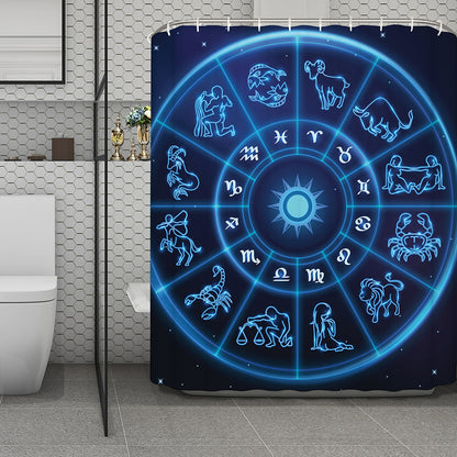 Blue Light Zodiac Circle Print Polyester Shower Curtain