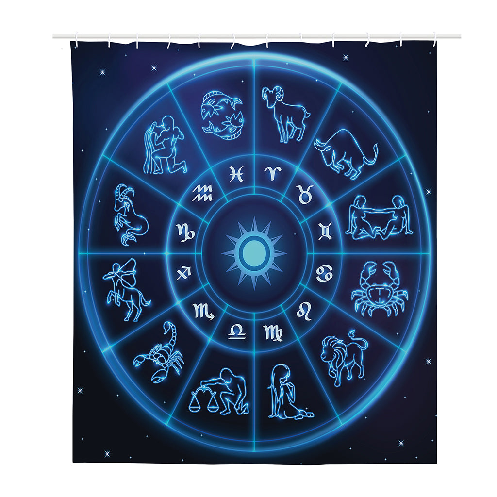 Blue Light Zodiac Circle Print Polyester Shower Curtain