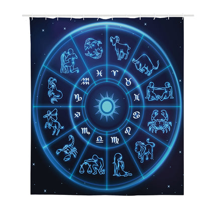 Blue Light Zodiac Circle Print Polyester Shower Curtain