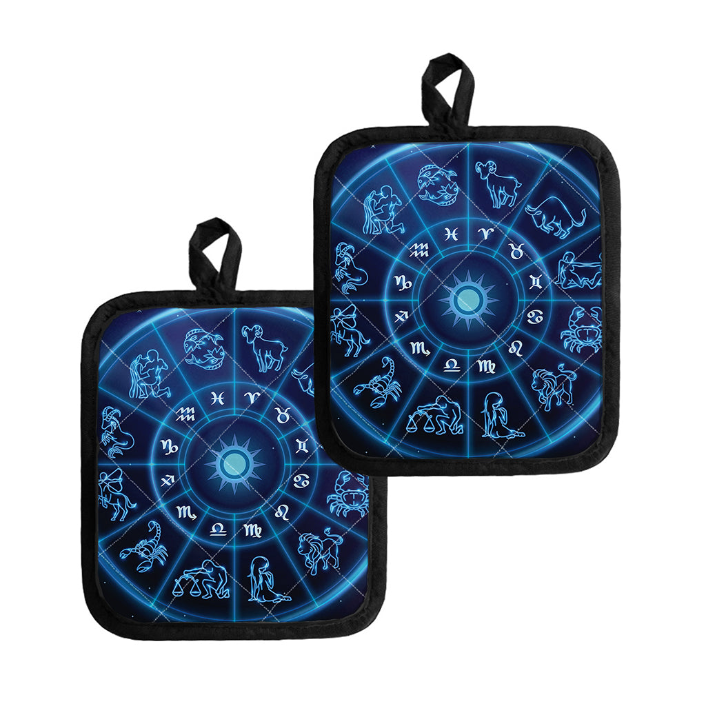 Blue Light Zodiac Circle Print Pot Holders