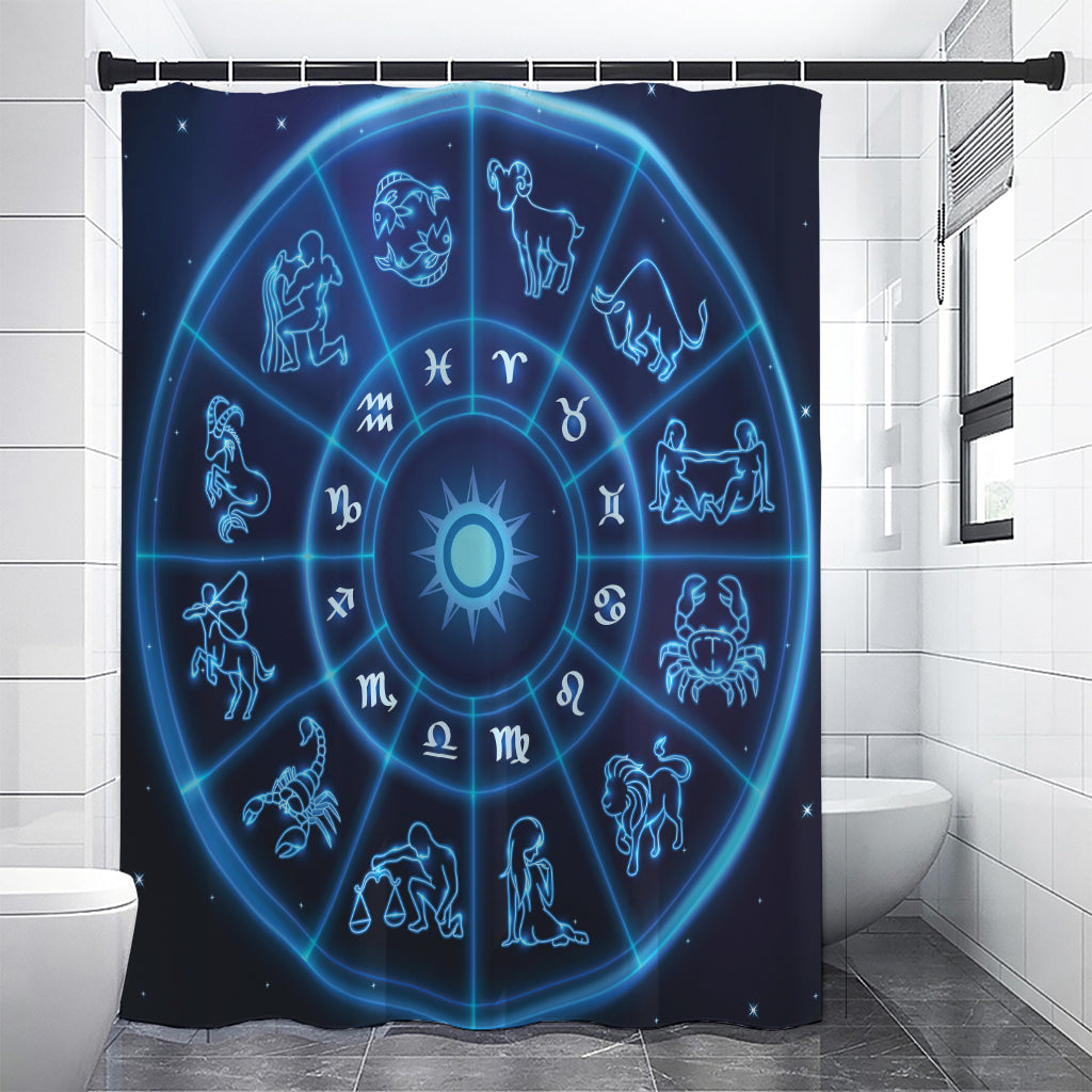 Blue Light Zodiac Circle Print Premium Shower Curtain
