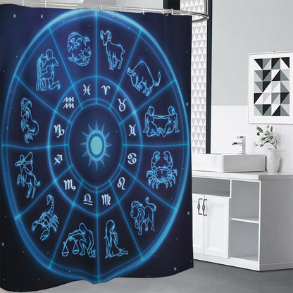 Blue Light Zodiac Circle Print Premium Shower Curtain