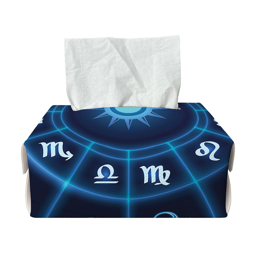 Blue Light Zodiac Circle Print Rectangle Tissue Box Cover