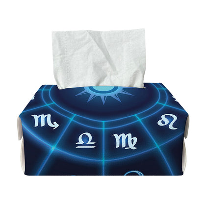 Blue Light Zodiac Circle Print Rectangle Tissue Box Cover