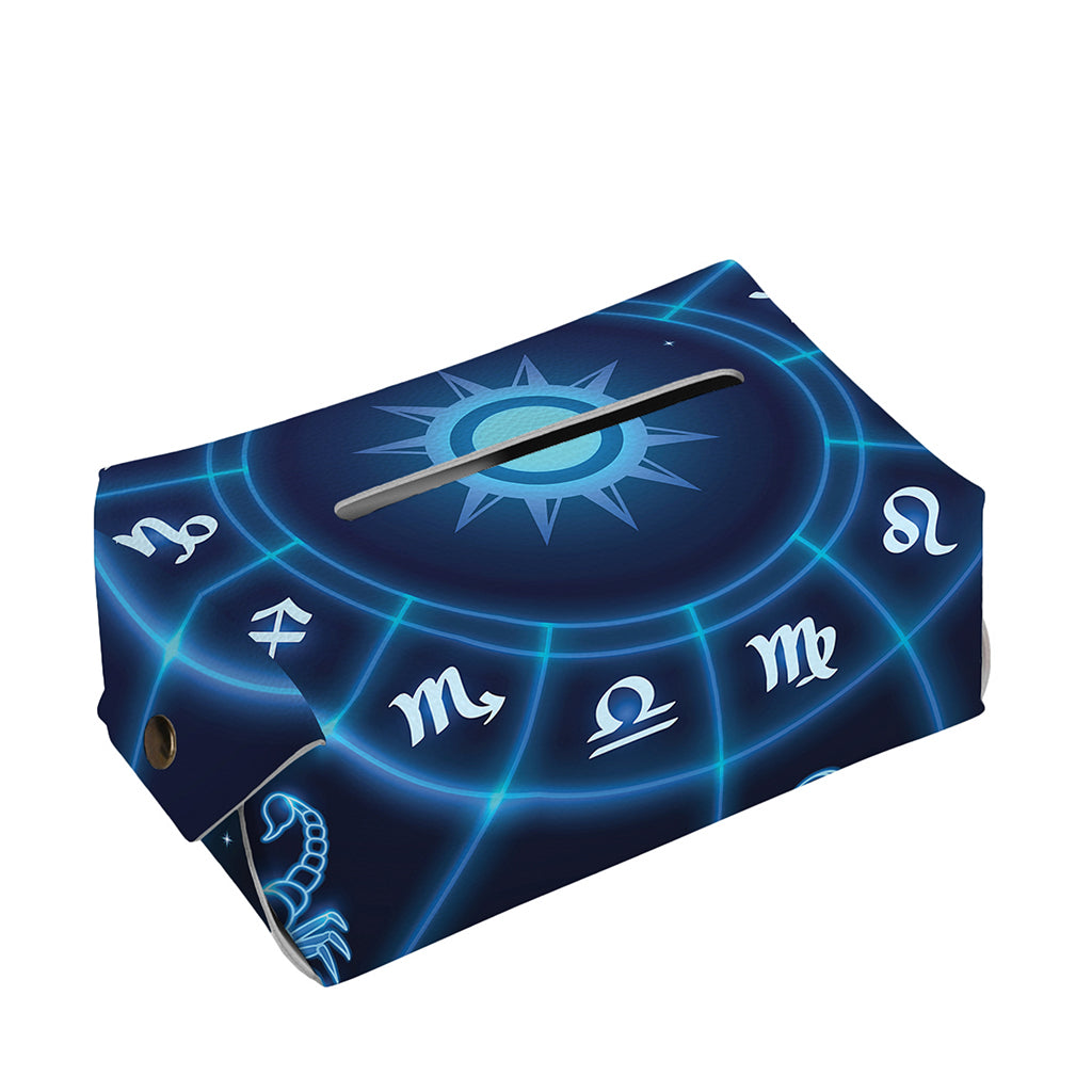 Blue Light Zodiac Circle Print Rectangle Tissue Box Cover