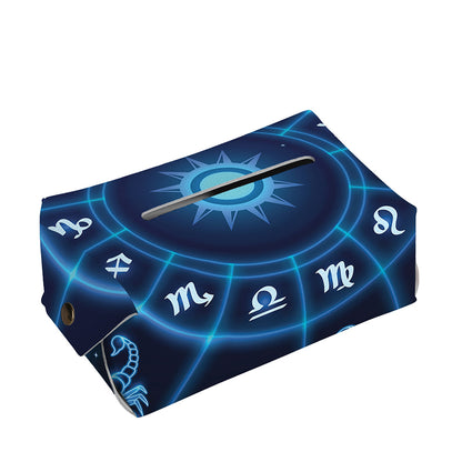 Blue Light Zodiac Circle Print Rectangle Tissue Box Cover