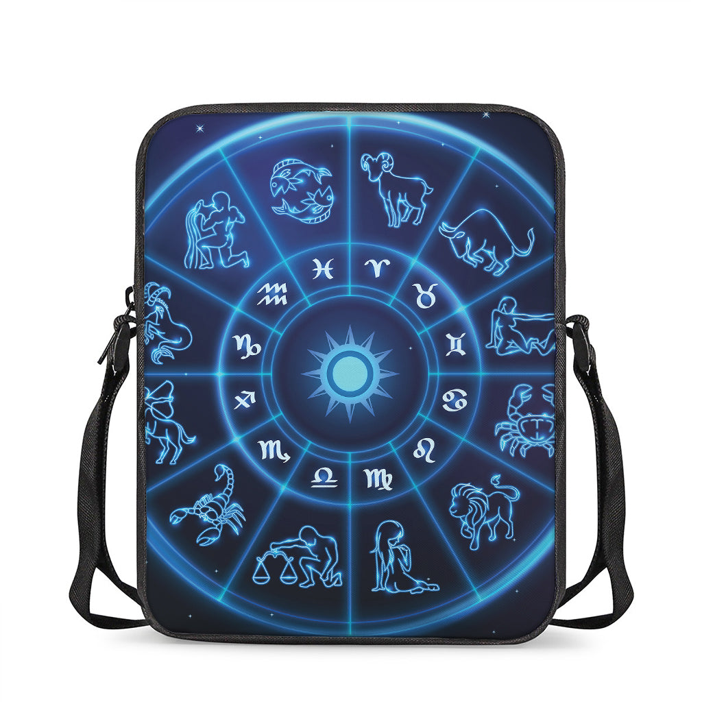 Blue Light Zodiac Circle Print Rectangular Crossbody Bag