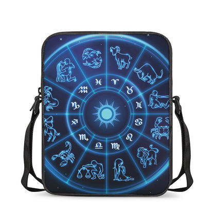 Blue Light Zodiac Circle Print Rectangular Crossbody Bag