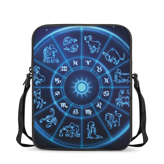 Blue Light Zodiac Circle Print Rectangular Crossbody Bag