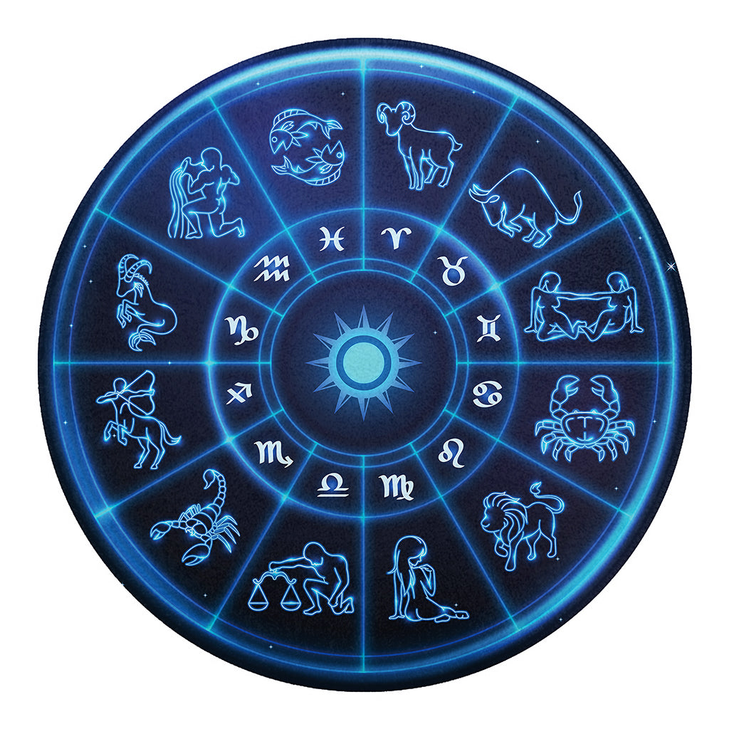 Blue Light Zodiac Circle Print Round Blanket