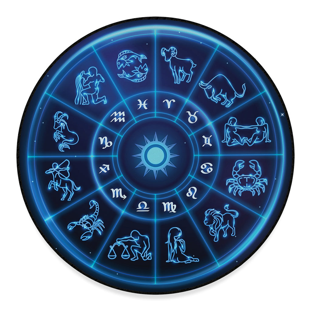 Blue Light Zodiac Circle Print Round Floor Mat