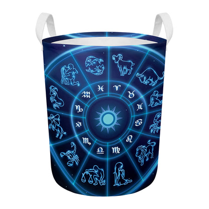 Blue Light Zodiac Circle Print Round Laundry Basket