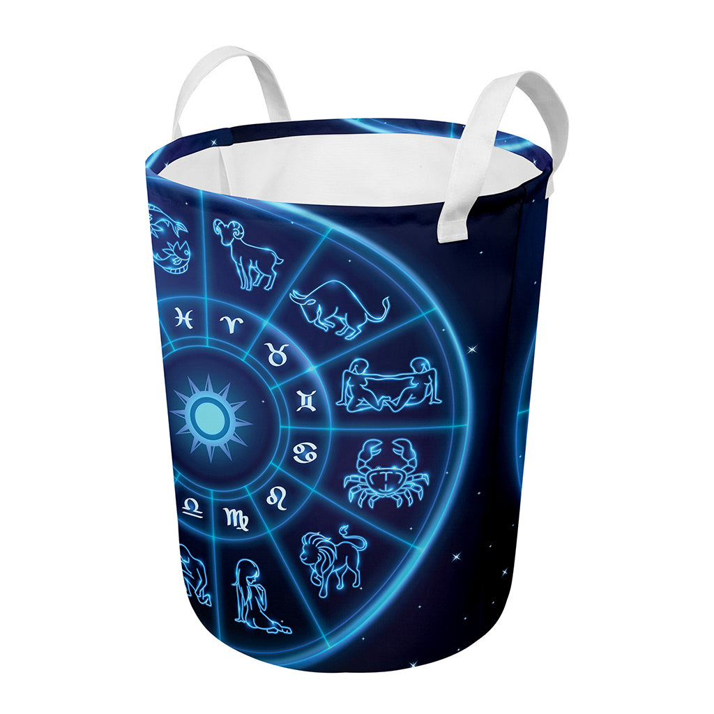 Blue Light Zodiac Circle Print Round Laundry Basket