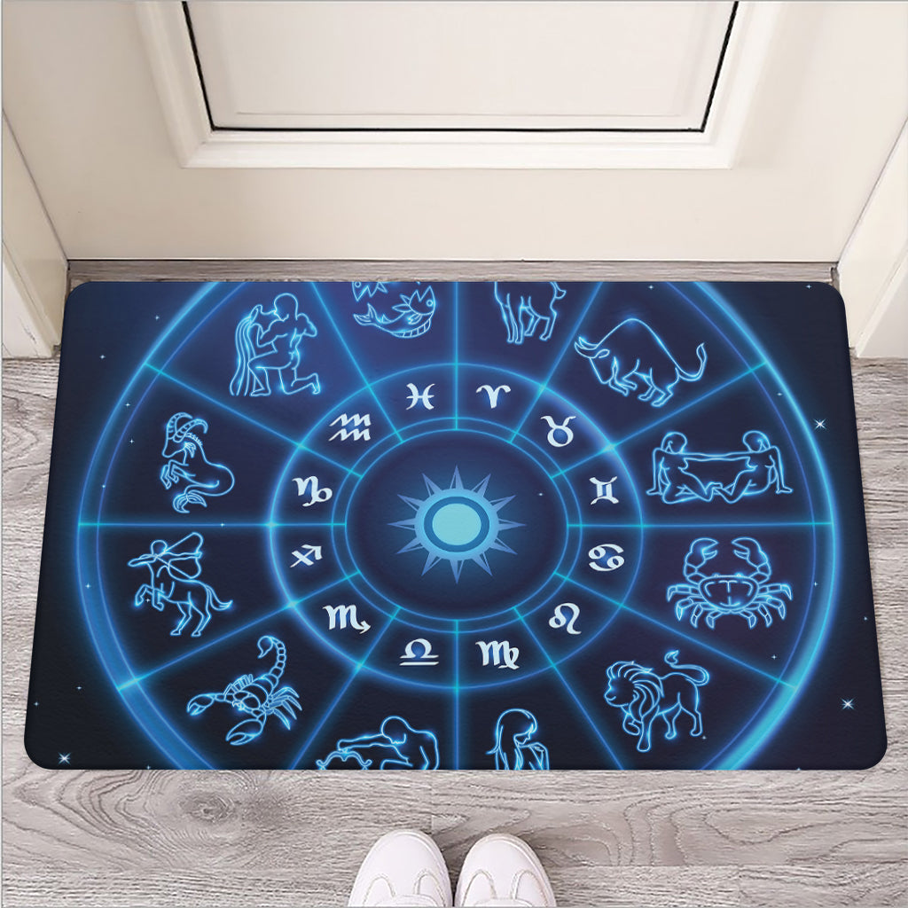 Blue Light Zodiac Circle Print Rubber Doormat