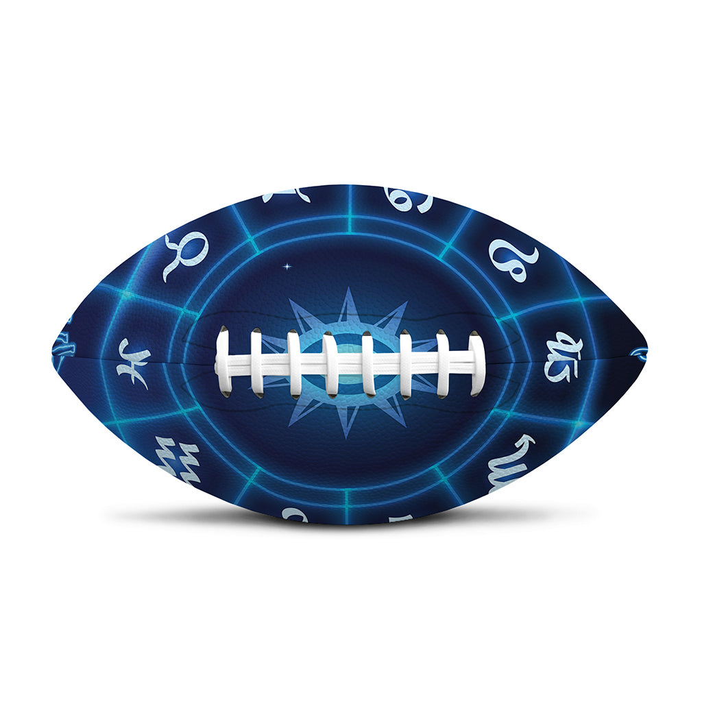 Blue Light Zodiac Circle Print Rugby Ball