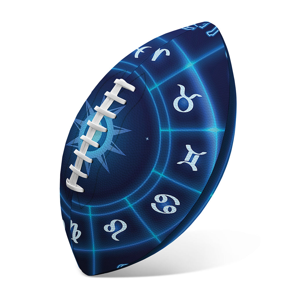 Blue Light Zodiac Circle Print Rugby Ball