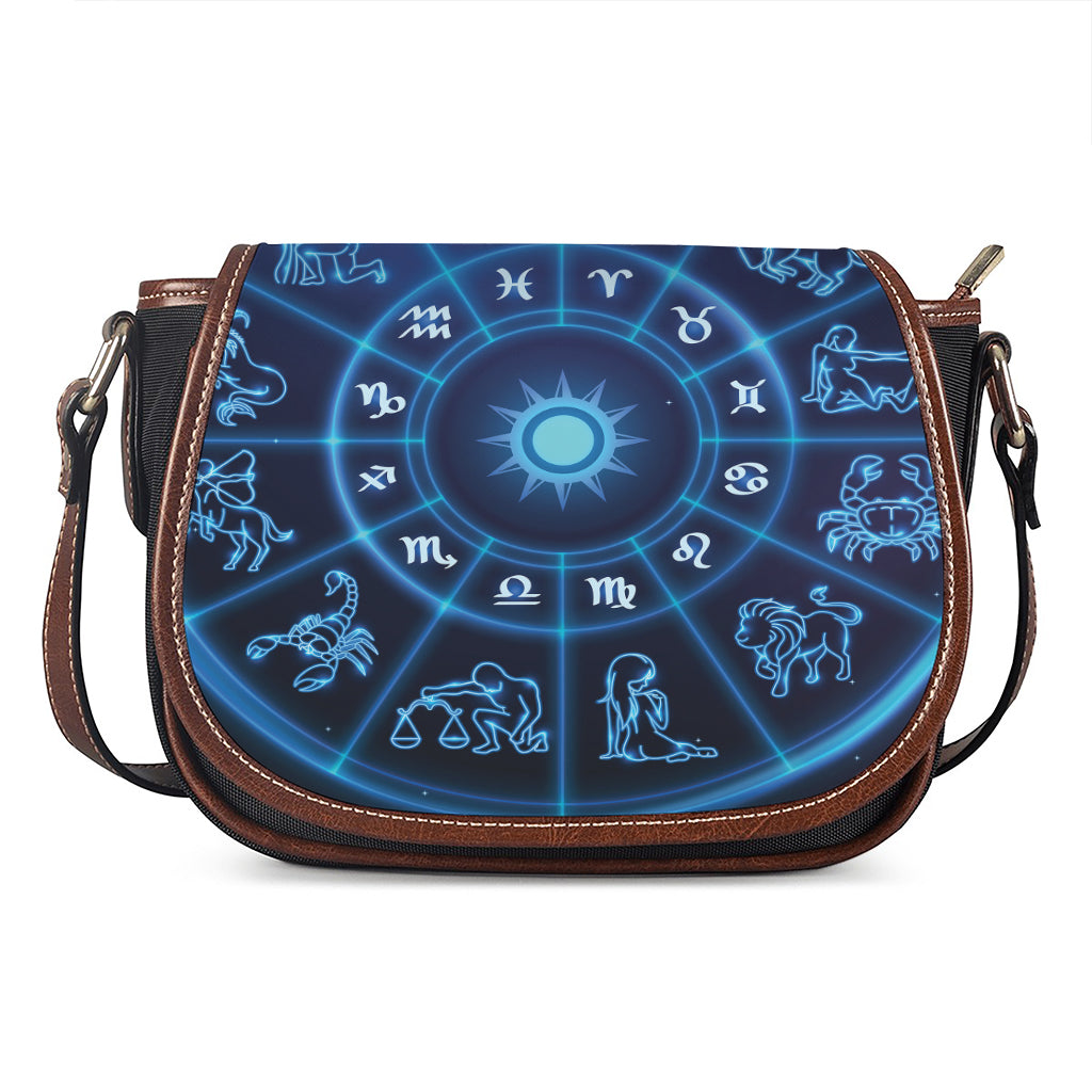 Blue Light Zodiac Circle Print Saddle Bag