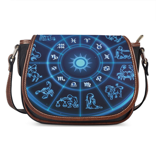 Blue Light Zodiac Circle Print Saddle Bag