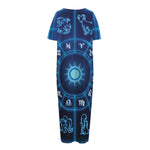 Blue Light Zodiac Circle Print Short Sleeve Long Nightdress