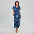 Blue Light Zodiac Circle Print Short Sleeve Maxi Dress