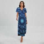 Blue Light Zodiac Circle Print Short Sleeve Maxi Dress