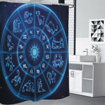 Blue Light Zodiac Circle Print Shower Curtain