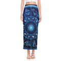 Blue Light Zodiac Circle Print Side Slit Maxi Skirt