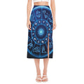 Blue Light Zodiac Circle Print Side Slit Midi Skirt